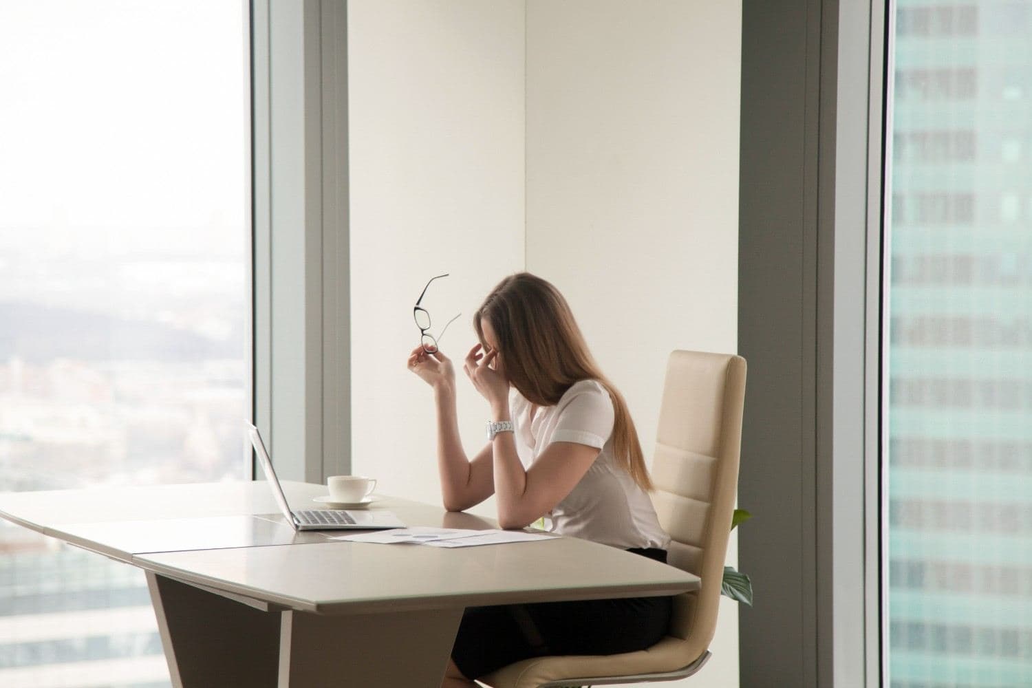 Sad corporate coping with workplace stress and job insecurity after involuntary resignation tactics from organization